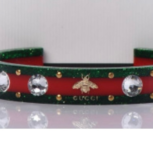 GUCCI Crystal Web Cuff 18 Green Red - Picture 5 of 5